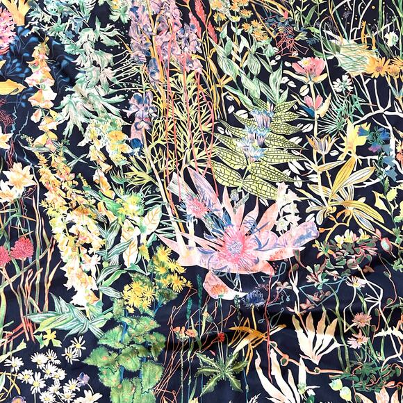 Fabric Frontline Zurich Silk Square Scarf Hermann Stocki 89 Designer Flowers - Picture 5 of 8